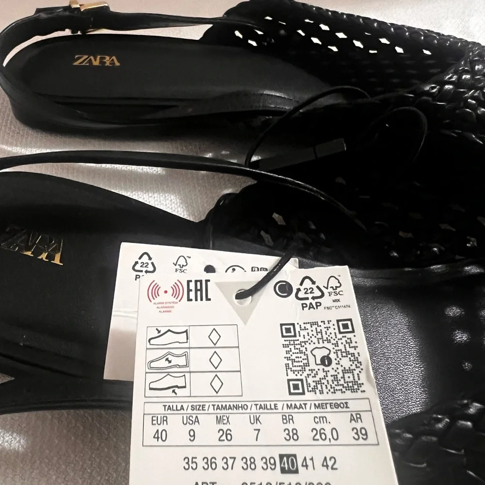 ZARA Woven Slingback Flats 9 Black NWT